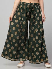 Women Flared Pink Viscose Rayon Trousers