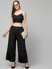 Women Relaxed Black Viscose Rayon Trousers