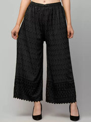 Women Relaxed Black Viscose Rayon Trousers