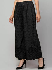 Women Relaxed Black Viscose Rayon Trousers