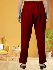 Women Relaxed Maroon Viscose Rayon Trousers