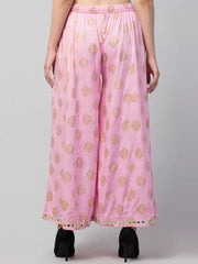 Women Flared Pink Viscose Rayon Trousers