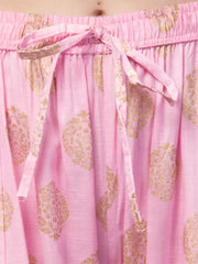 Women Flared Pink Viscose Rayon Trousers