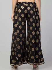 Women Flared Black Viscose Rayon Trousers