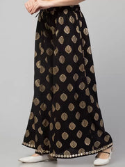 Women Flared Black Viscose Rayon Trousers