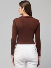 Casual Regular Sleeves Solid Women Brown Top
