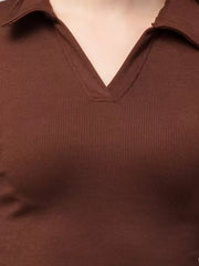 Casual Regular Sleeves Solid Women Brown Top