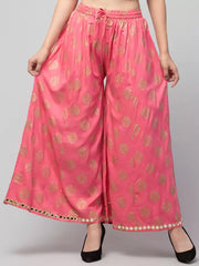 Women Flared Pink Viscose Rayon Trousers