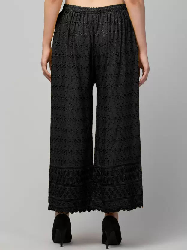 Women Relaxed Black Viscose Rayon Trousers