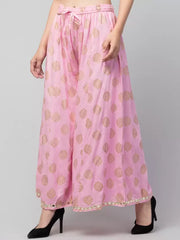 Women Flared Pink Viscose Rayon Trousers