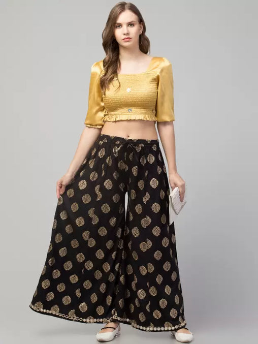 Women Flared Black Viscose Rayon Trousers