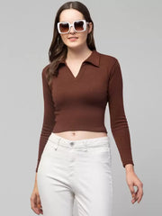 Casual Regular Sleeves Solid Women Brown Top