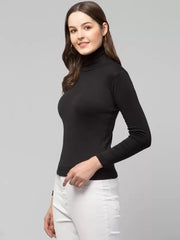 Casual Regular Sleeves Solid Women Black Top